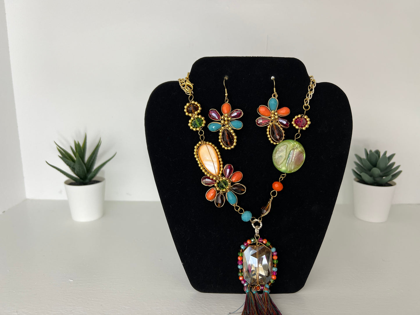 Colorful Hand Made Necklace and Earring Set