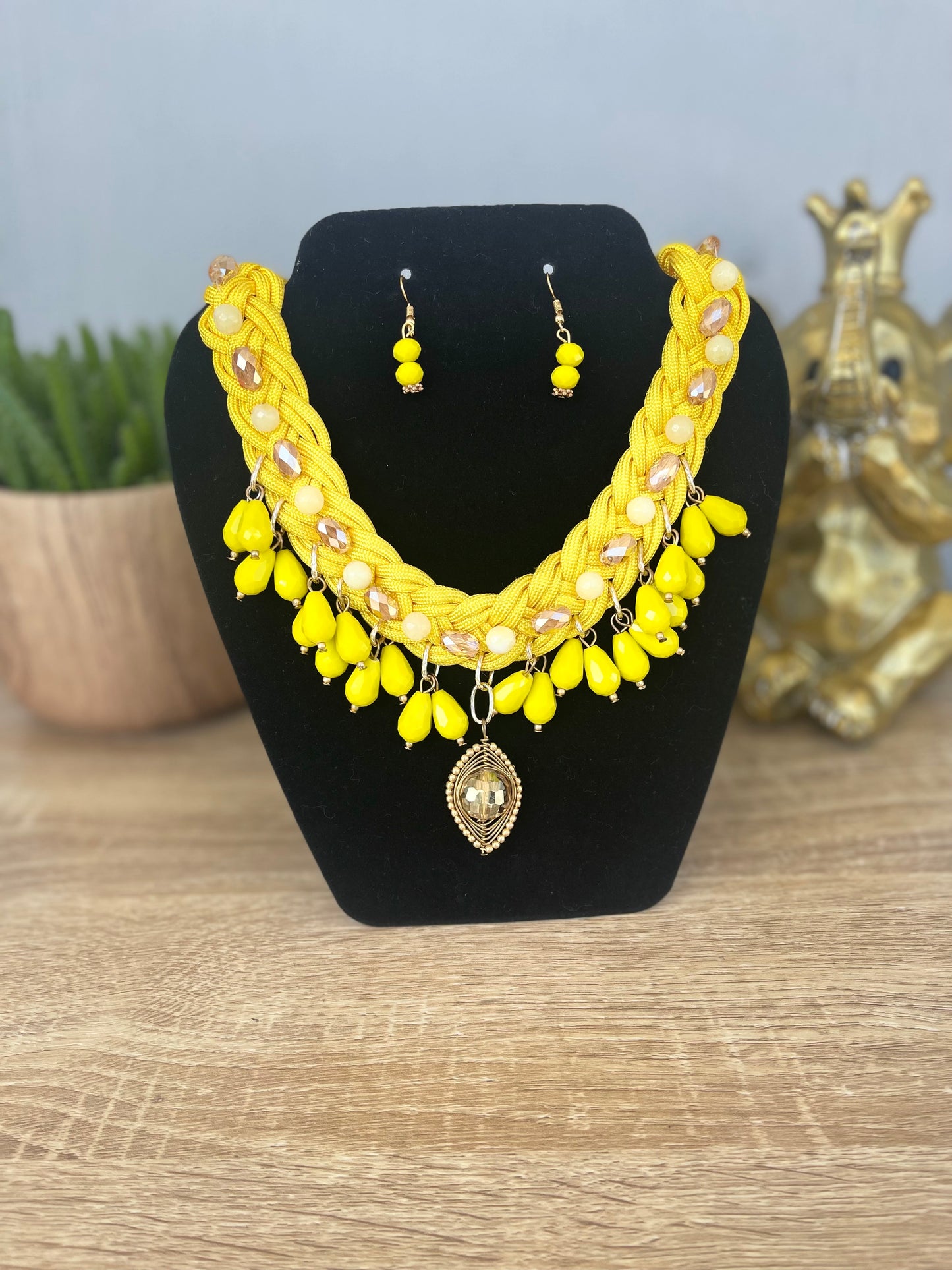 Yellow Hand Made Necklace and Earring Set