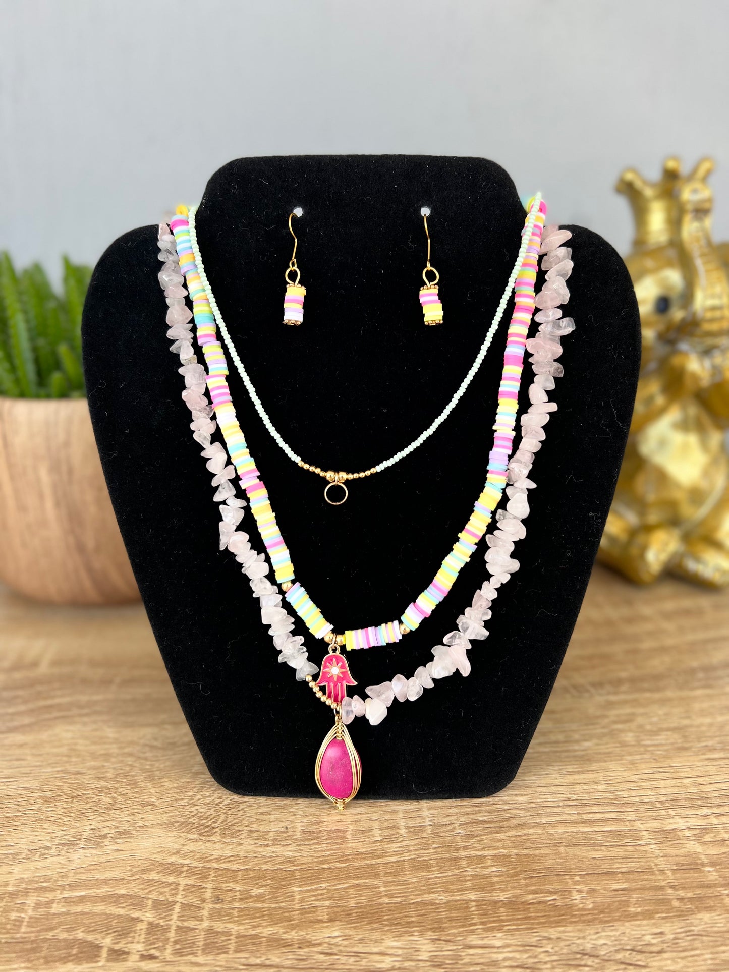 Rainbow Gemstone Hand Made Necklace and Earring Set