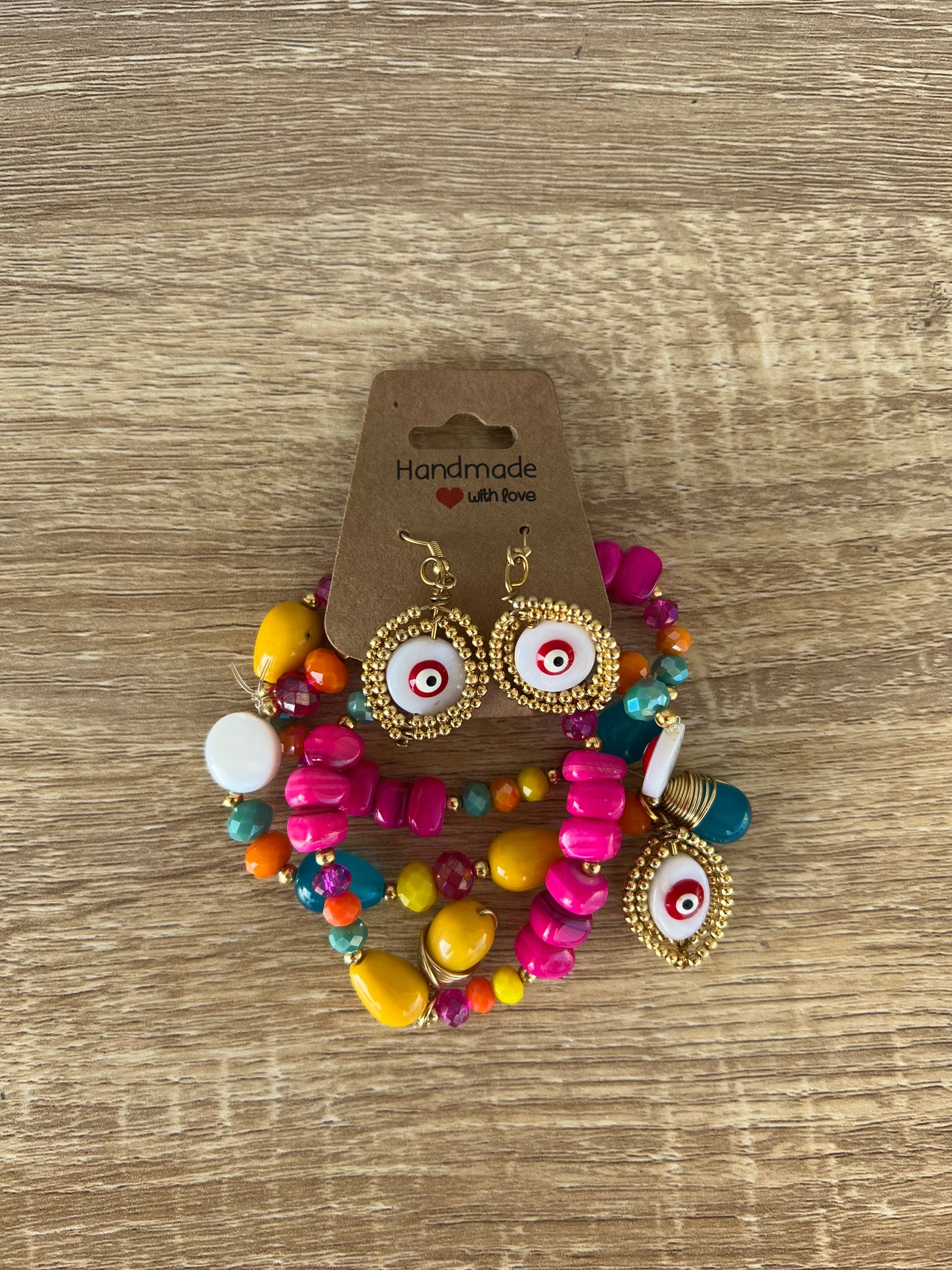 Colorful Bead Hand Made Bracelet and Earring Set