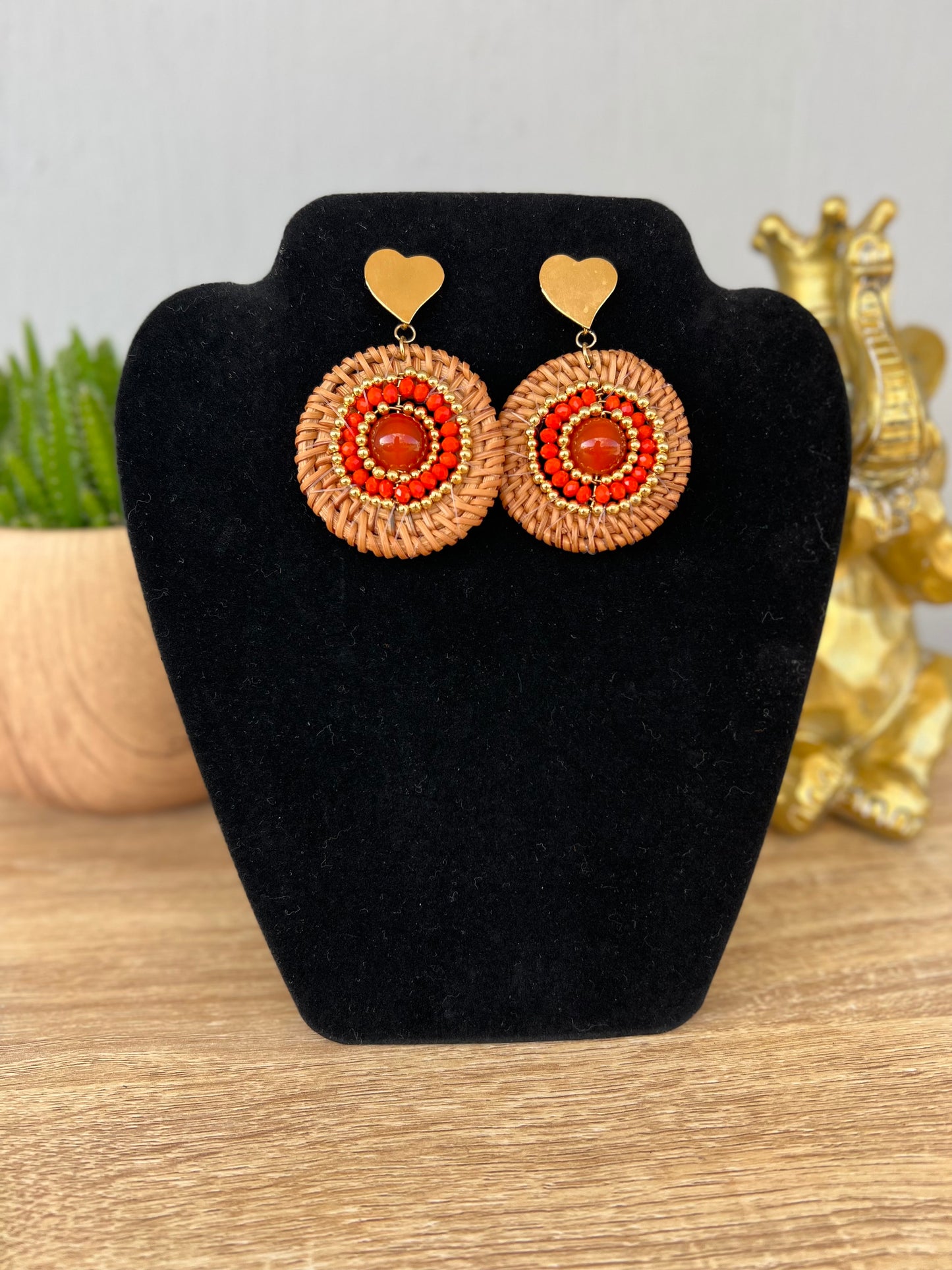 Orange Heart Drop Earring Set